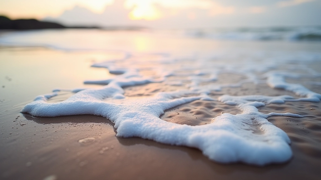 Close-up of ocean waves and foam patterns on Lahinch Beach sand, demonstrating water textures and rhythmic formations