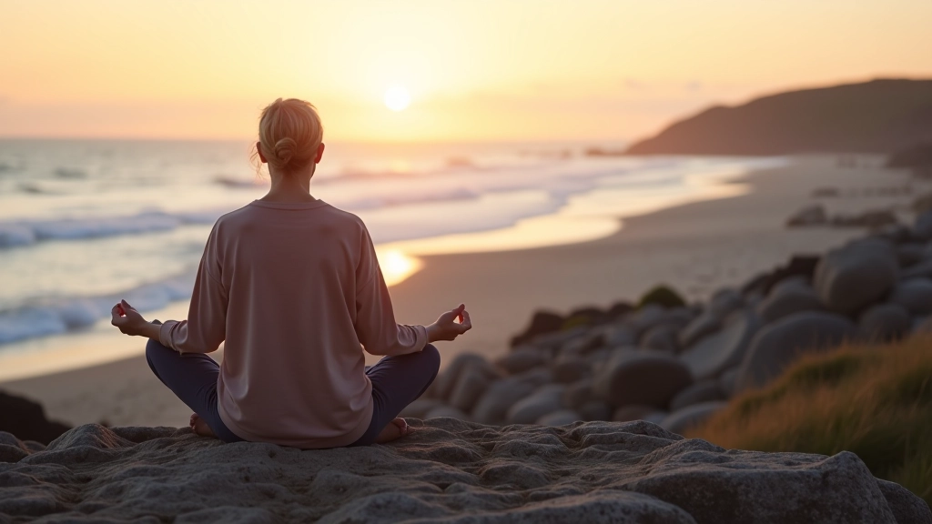 Individual practicing mindful meditation while seated on the Lahinch coastal rocks with ocean backdrop